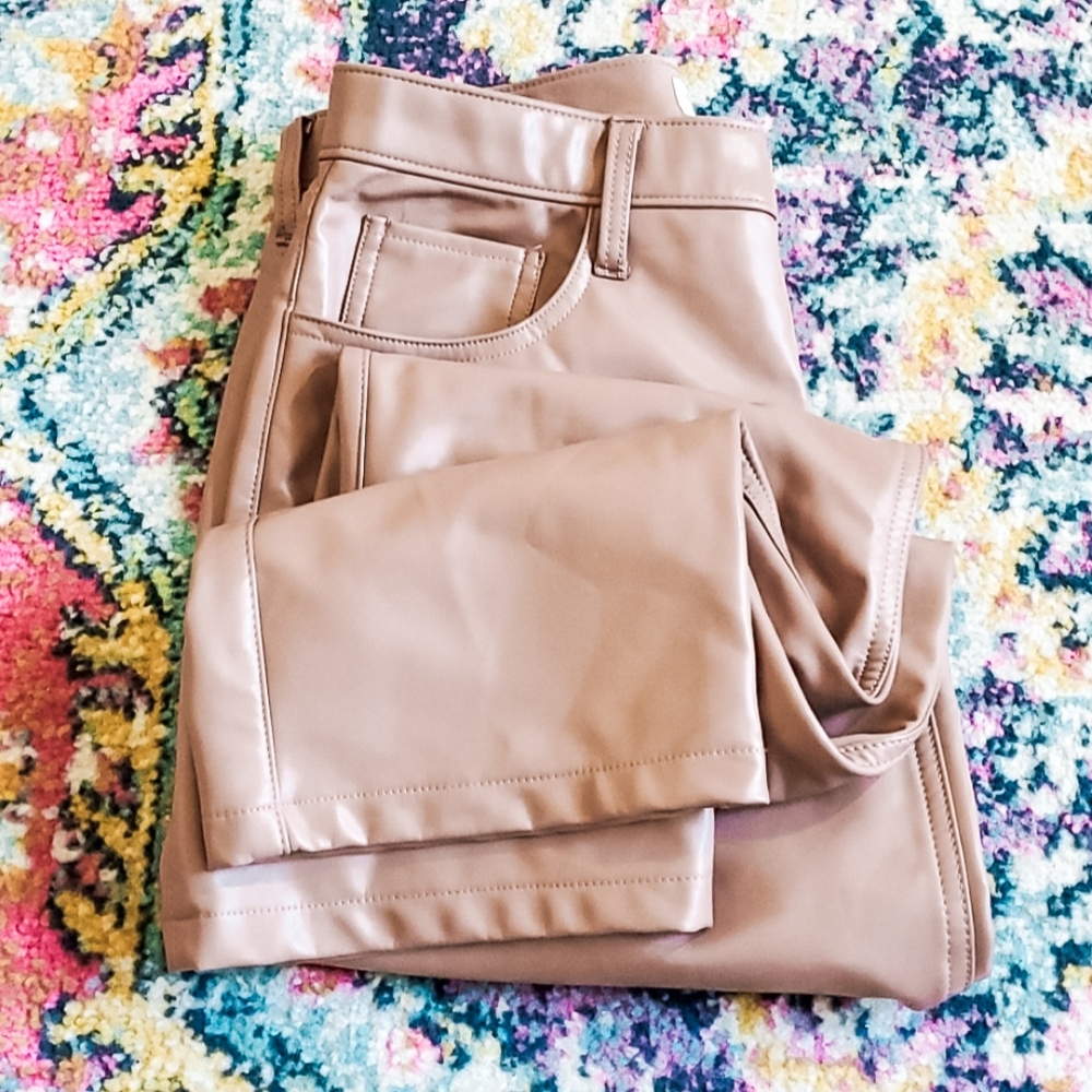 Abercrombie & Fitch Pleather 90's Straight Ultra High Rise Tan Pants